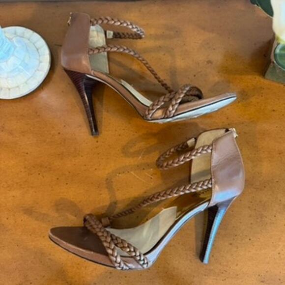 Michael Kors Brown Braided Leather Strappy Heels Sandals Size 10M - Picture 5 of 6